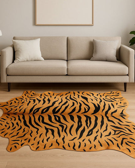 6' X 7' Brown And Black Cowhide Tiger Print Area Rug