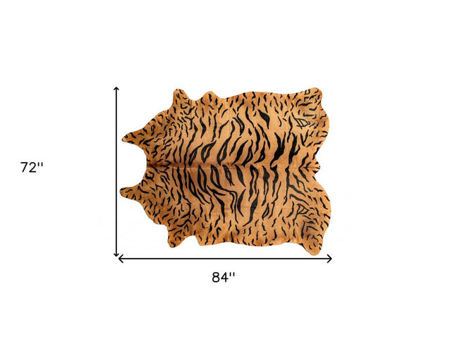 6' X 7' Brown And Black Cowhide Tiger Print Area Rug