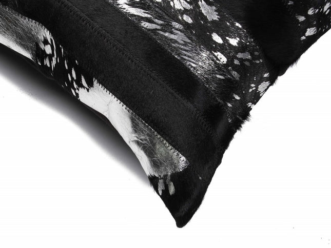 12" X 20" Black and Silver Cowhide Throw Pillow