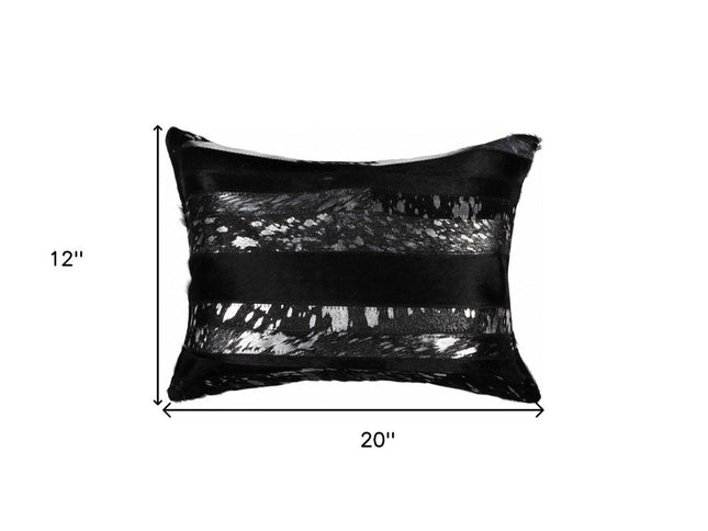 12" X 20" Black and Silver Cowhide Throw Pillow