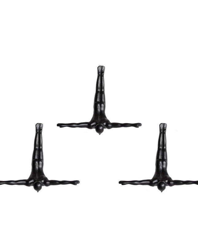 Set of Three Black Resin Diving Man Hanging Dimensional Sculpture