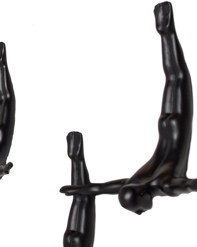 Set of Three Black Resin Diving Man Hanging Dimensional Sculpture