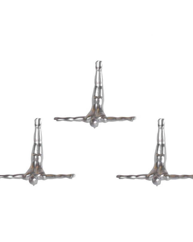 Set of Three Black Resin Diving Man Hanging Dimensional Sculpture