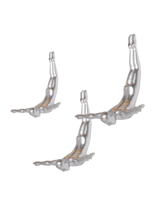 Set of Three Black Resin Diving Man Hanging Dimensional Sculpture