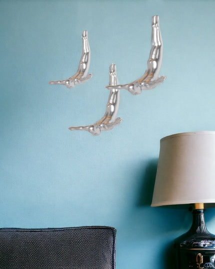 Set of Three Black Resin Diving Man Hanging Dimensional Sculpture