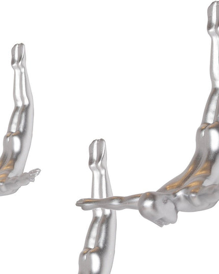 Set of Three Black Resin Diving Man Hanging Dimensional Sculpture