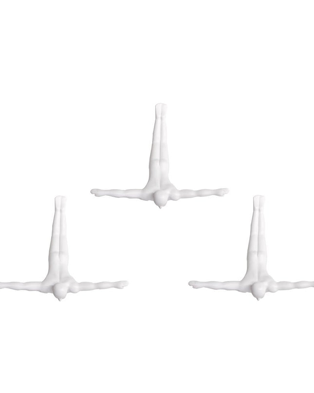 Set of Three Black Resin Diving Man Hanging Dimensional Sculpture