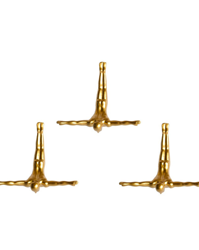 Set of Three Black Resin Diving Man Hanging Dimensional Sculpture