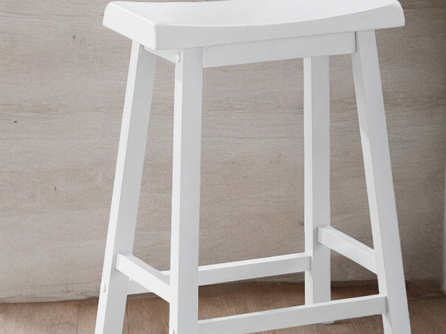 Set of Two 48" White Solid Wood Backless Bar Chairs