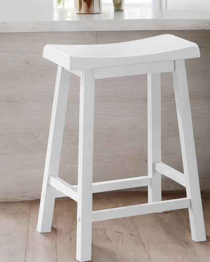 Set of Two 48" White Solid Wood Backless Bar Chairs