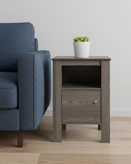 24" Gray Wood End Table With Shelf