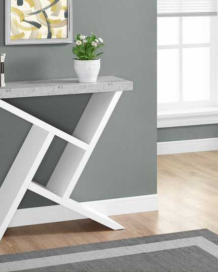 36" Gray and White Abstract Console Table With Shelves