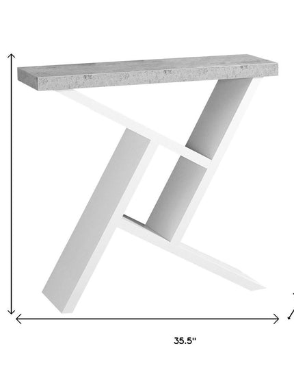 36" Gray and White Abstract Console Table With Shelves
