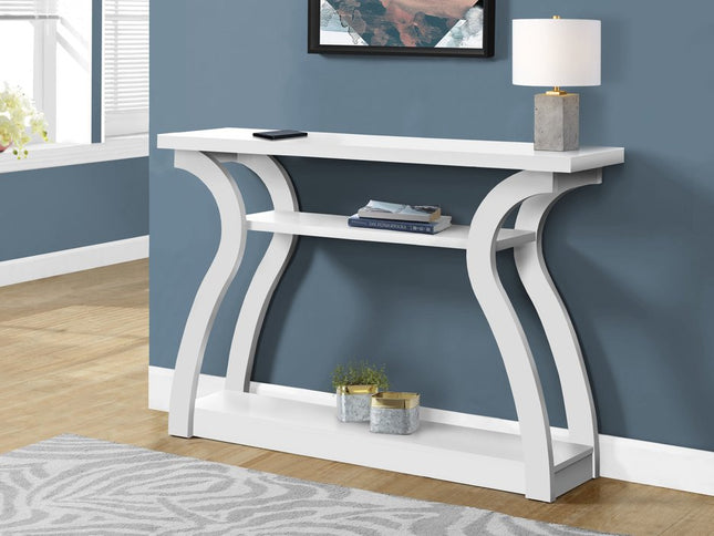 47" White Floor Shelf Console Table With Shelves
