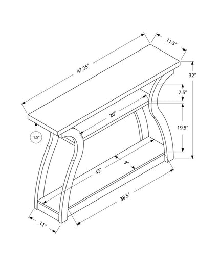 47" Taupe Floor Shelf Console Table With Storage