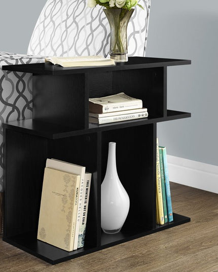 24" Black Wood End Table With Six Open Shelves