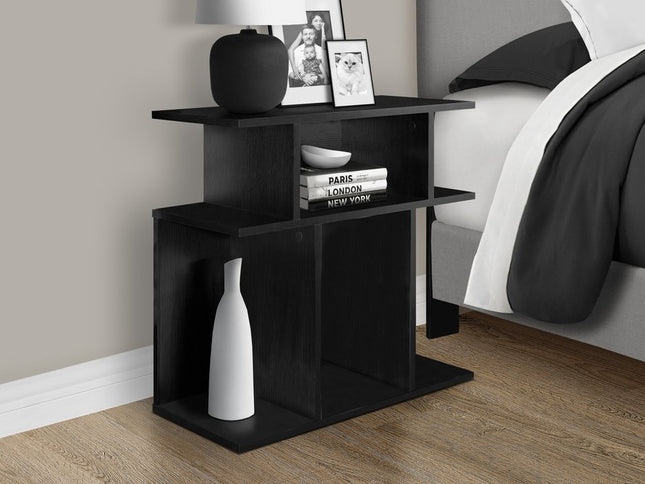 24" Black Wood End Table With Six Open Shelves
