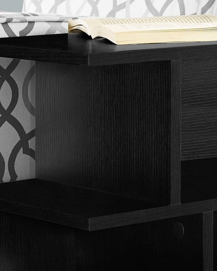 24" Black Wood End Table With Six Open Shelves