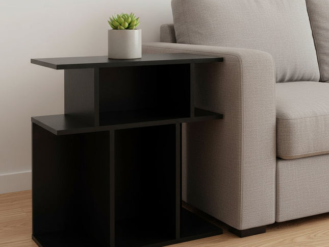 24" Black Wood End Table With Six Open Shelves