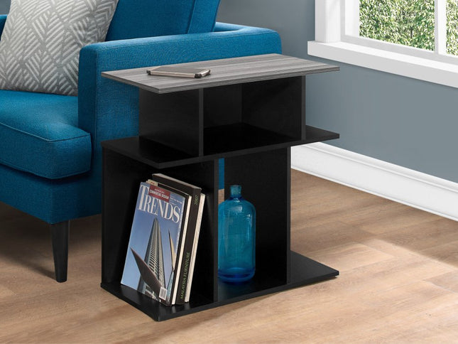24" Gray and Black Wood Floor Shelf End Table With 6