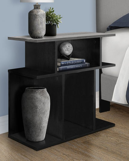 24" Gray and Black Wood Floor Shelf End Table With 6