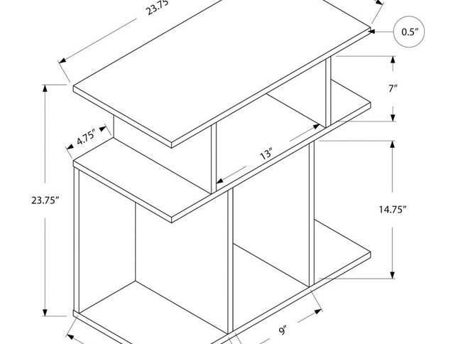 24" Gray and Black Wood Floor Shelf End Table With 6