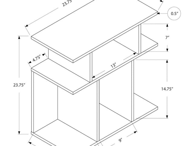 24" Gray and Black Wood Floor Shelf End Table With 6