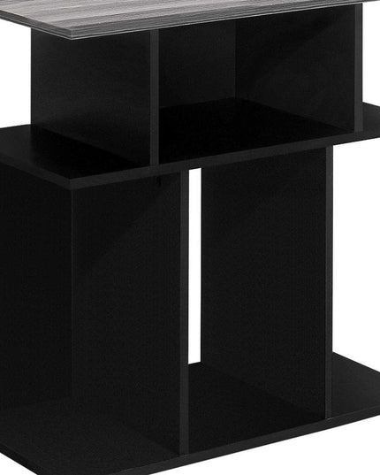24" Gray and Black Wood Floor Shelf End Table With 6