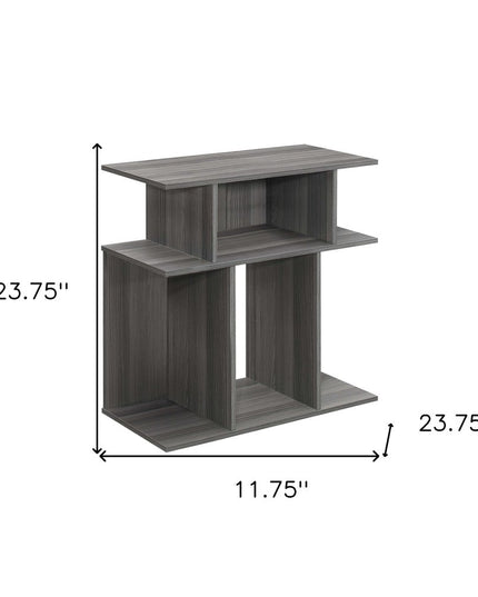 24" Dark Gray Wood End Table With Six Open Shelves