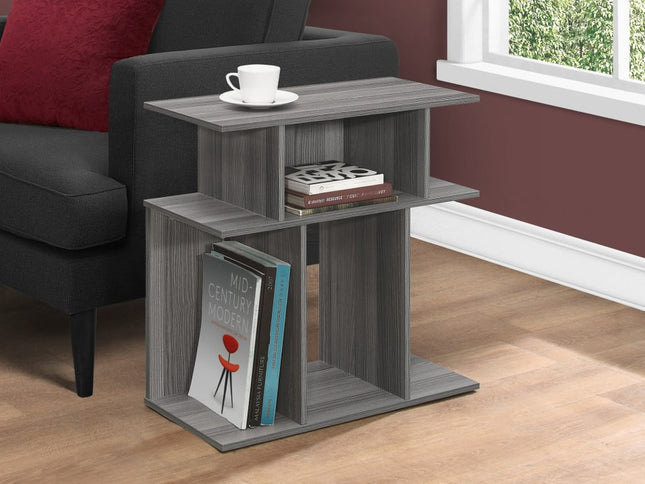 24" Dark Gray Wood End Table With Six Open Shelves