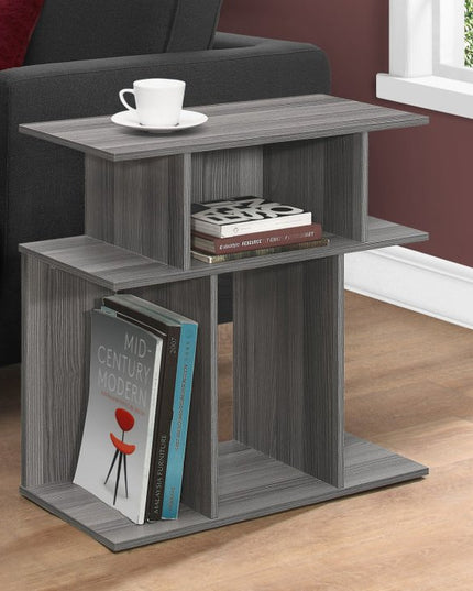 24" Dark Gray Wood End Table With Six Open Shelves