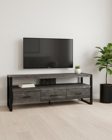 59" Black and Gray Cabinet Enclosed Storage TV Stand