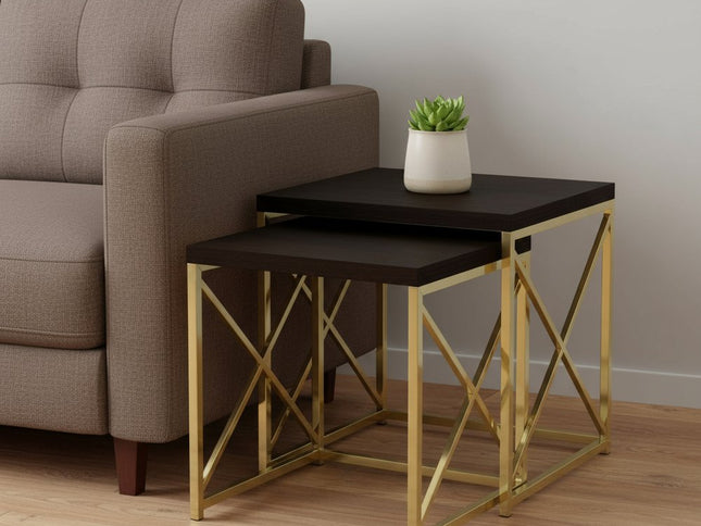 Set of Two 41" Gold And Brown Nested Tables