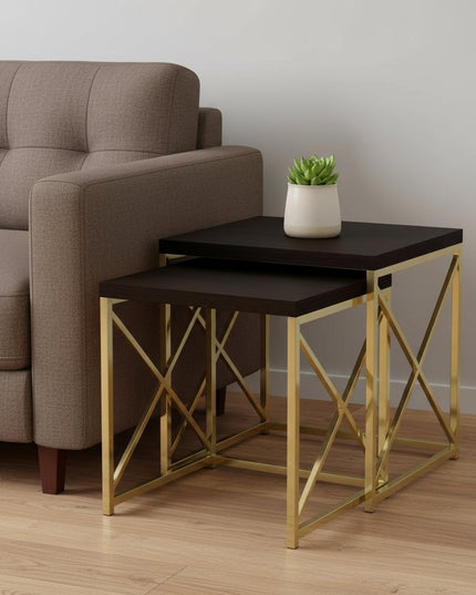 Set of Two 41" Gold And Brown Nested Tables