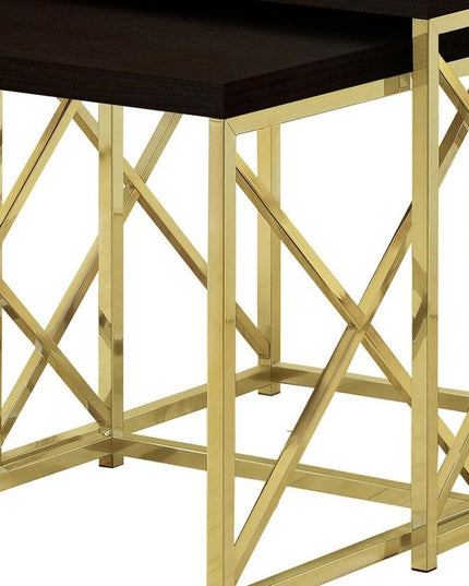 Set of Two 41" Gold And Brown Nested Tables