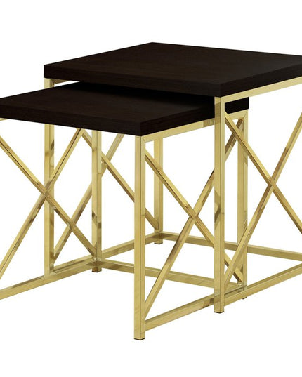 Set of Two 41" Gold And Brown Nested Tables