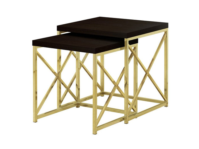 Set of Two 41" Gold And Brown Nested Tables