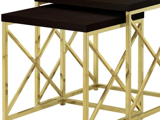 Set of Two 41" Gold And Brown Nested Tables