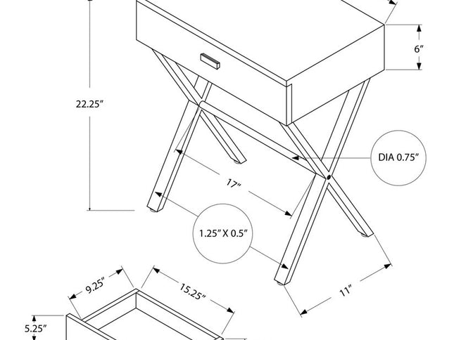22" Black And Gray Wood And Metal End Table With Drawer