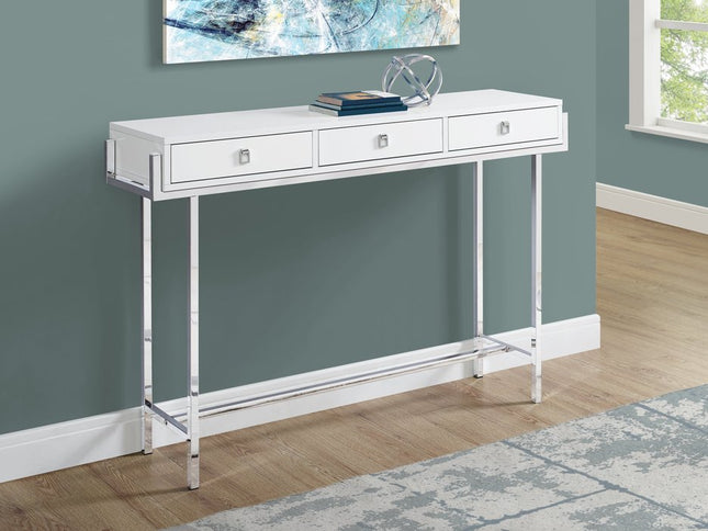 48" White and Silver Console Table And Drawers