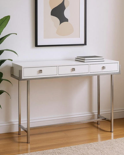 48" White and Silver Console Table And Drawers
