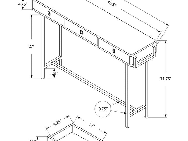 48" White and Silver Console Table And Drawers