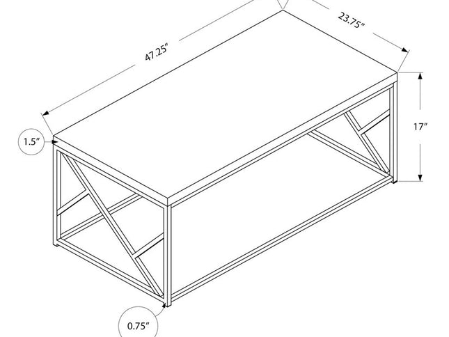 47" Gray And Silver Iron Coffee Table