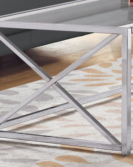 22" Clear And Silver Glass And Iron Coffee Table