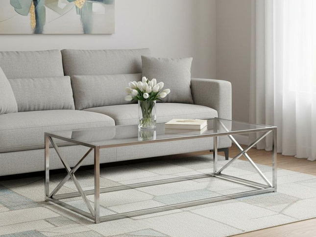 22" Clear And Silver Glass And Iron Coffee Table