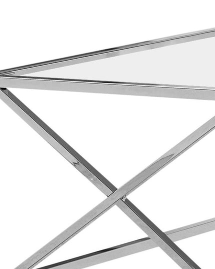 22" Clear And Silver Glass And Iron Coffee Table