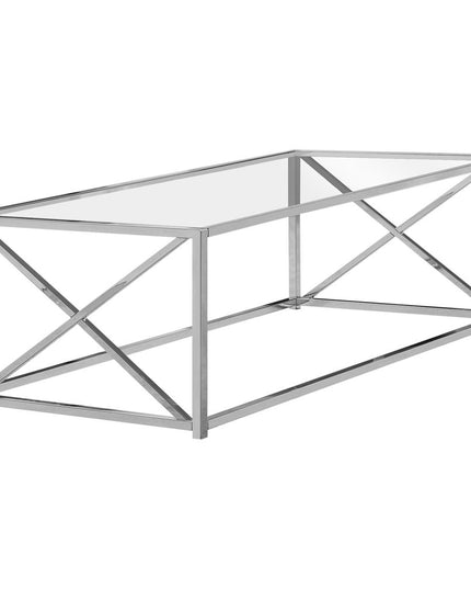 22" Clear And Silver Glass And Iron Coffee Table