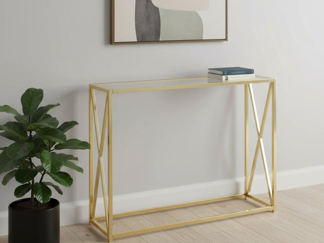 42" Clear And Gold Glass Frame Console Table