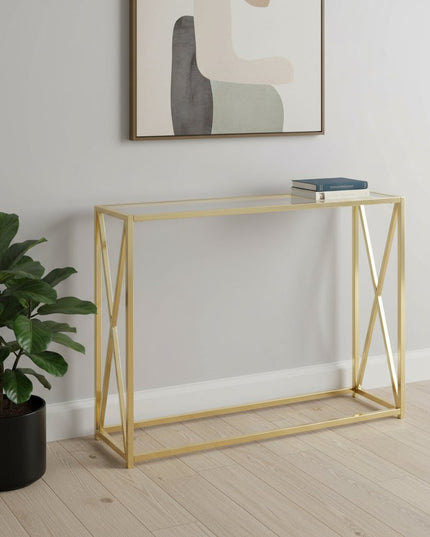 42" Clear And Gold Glass Frame Console Table
