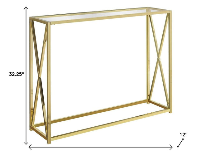42" Clear And Gold Glass Frame Console Table